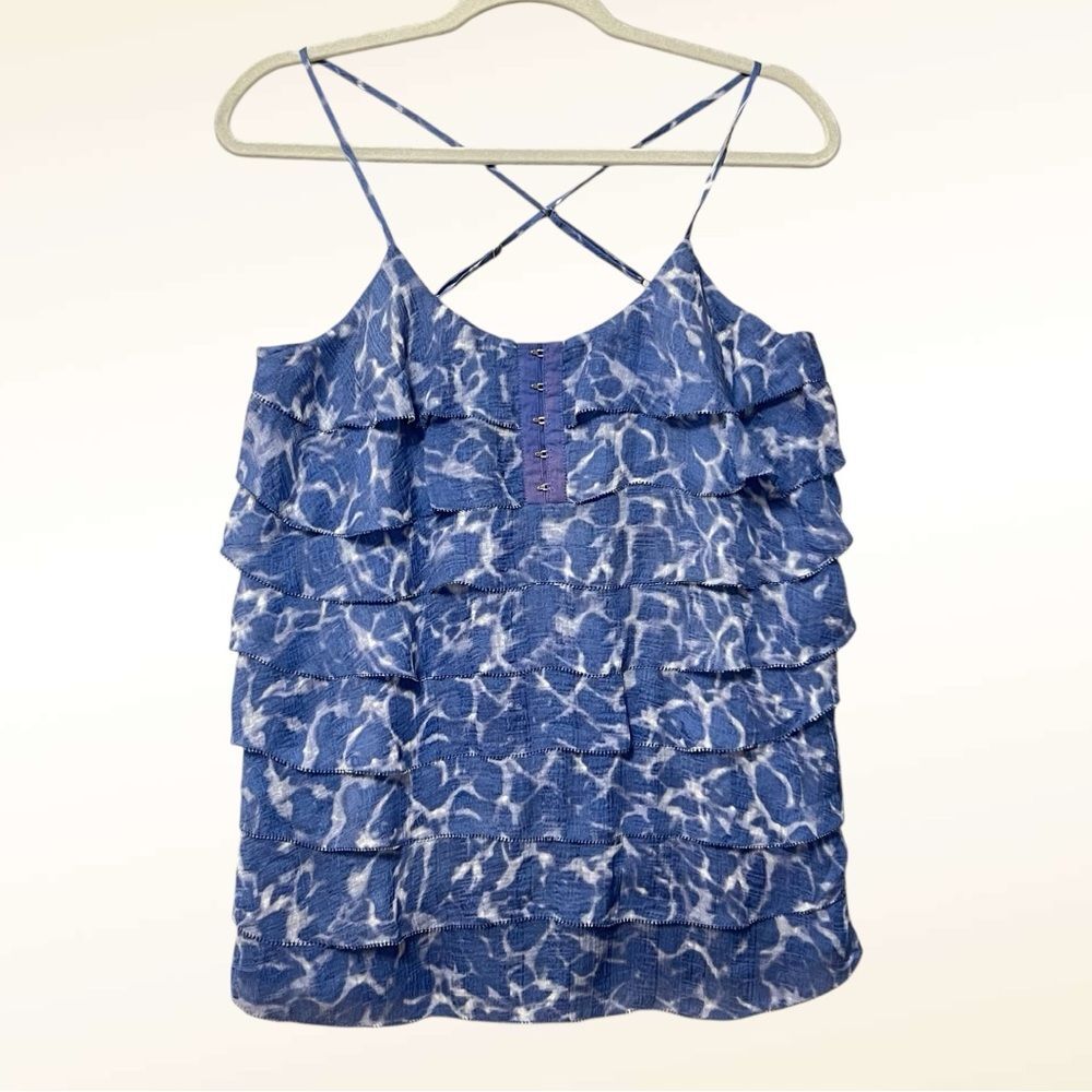 7 For All Mankind 100% Silk Ruffled Camisole Size Medium Blue Sleeveless Boho